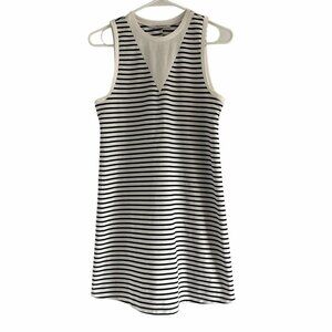 Zara Black and White‎ Stripe Crew Neck Sleeveless Mini Shift Dress Preppy Size S